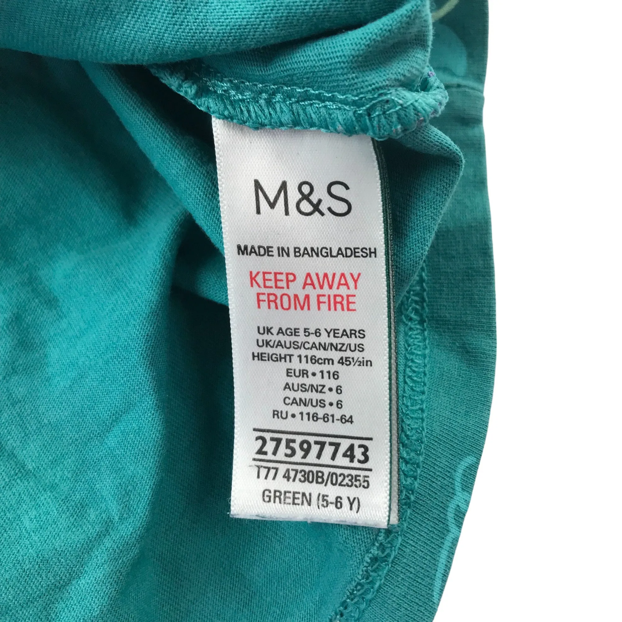 M&S Dress 5-6 years Turquoise Teal Marine Animals Cotton T-shirt