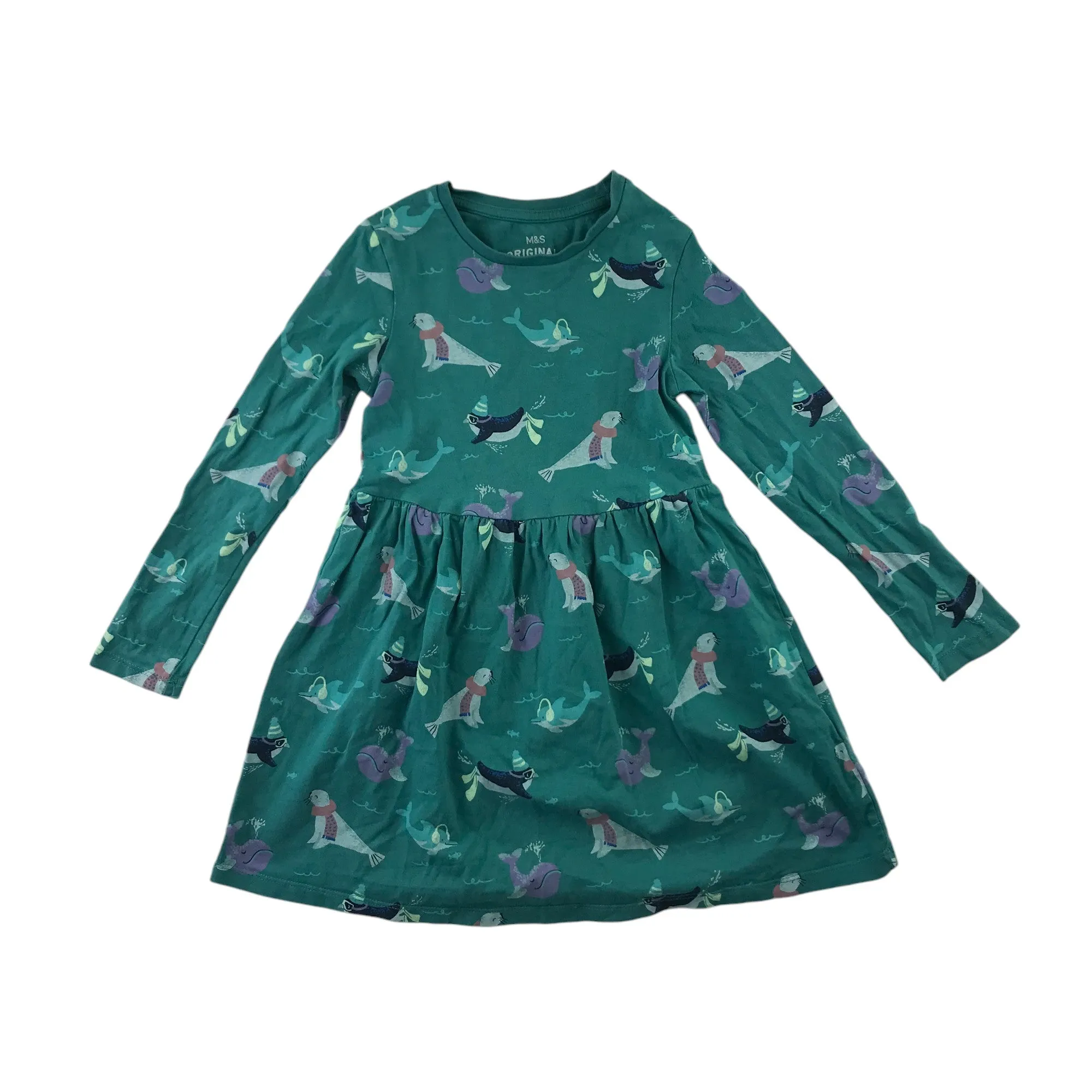 M&S Dress 5-6 years Turquoise Teal Marine Animals Cotton T-shirt