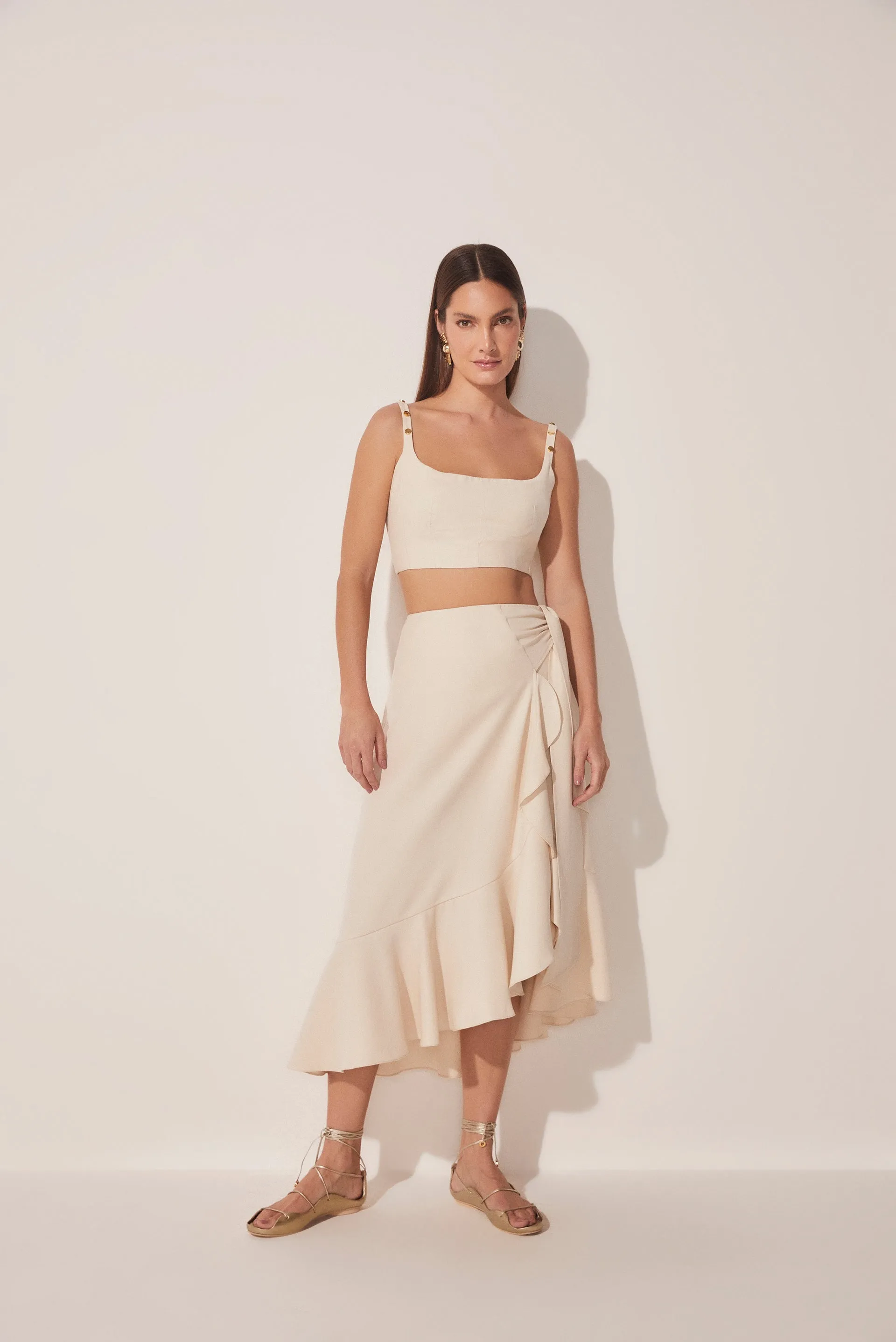 Mediterranean Tailored Criss Crossed Midi Skirt E4680A1646