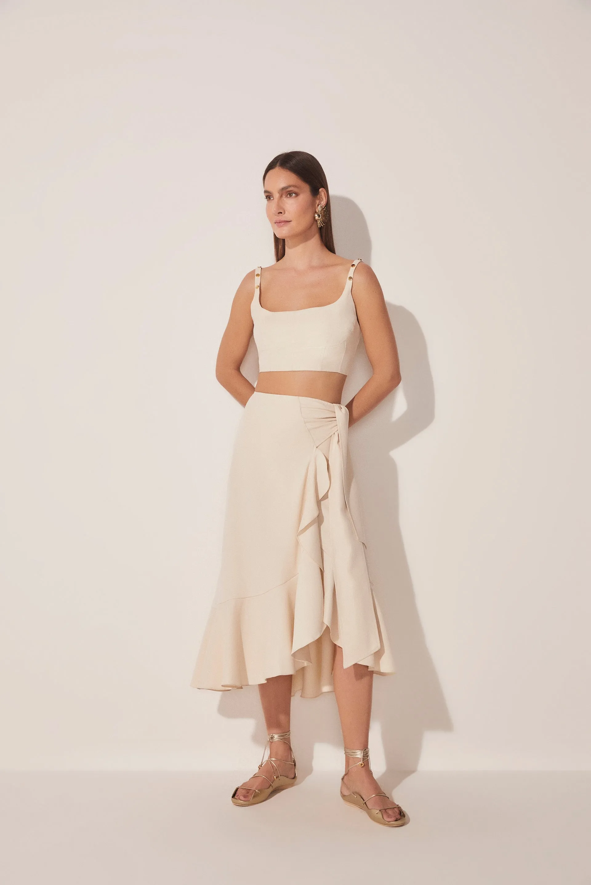 Mediterranean Tailored Criss Crossed Midi Skirt E4680A1646