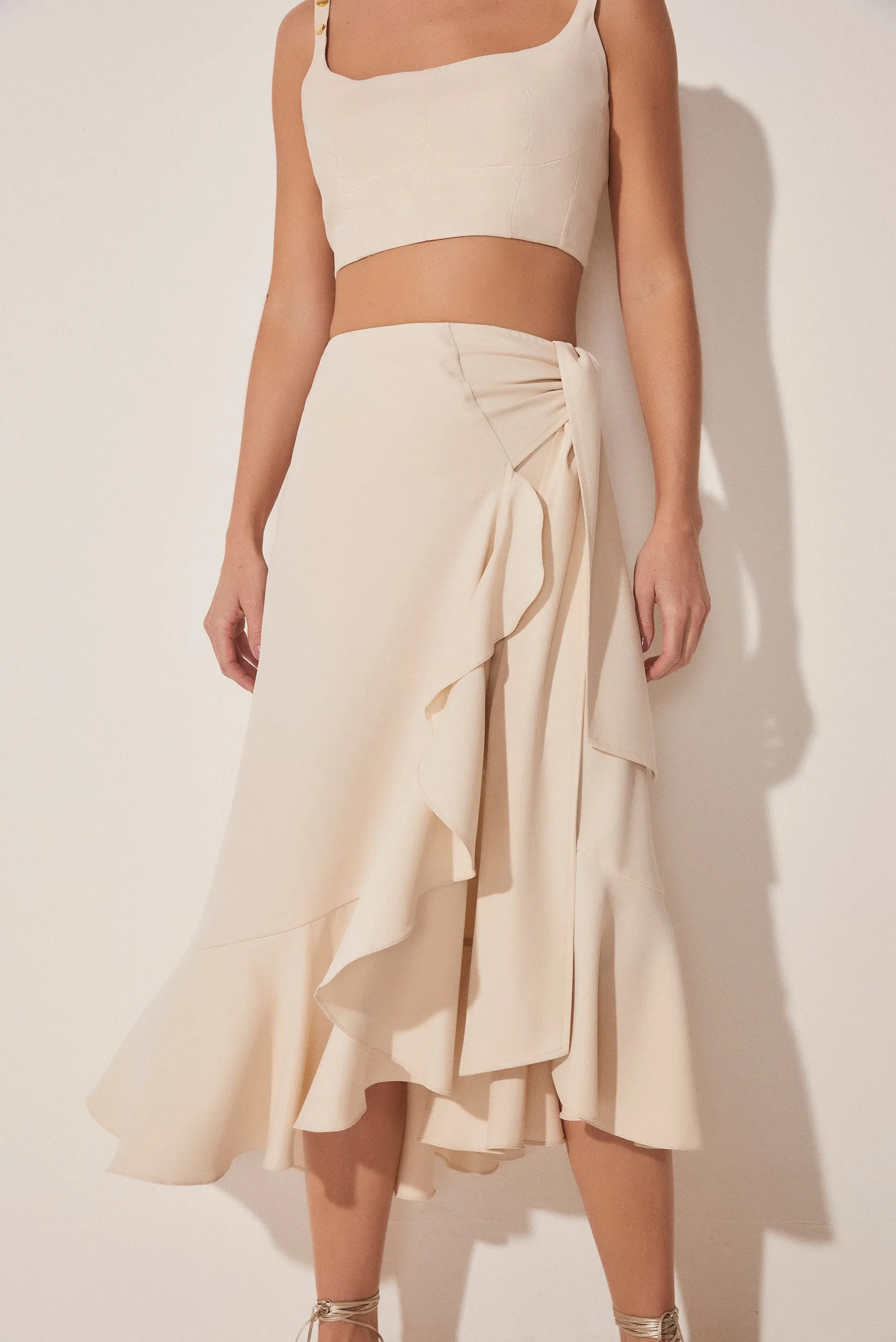 Mediterranean Tailored Criss Crossed Midi Skirt E4680A1646