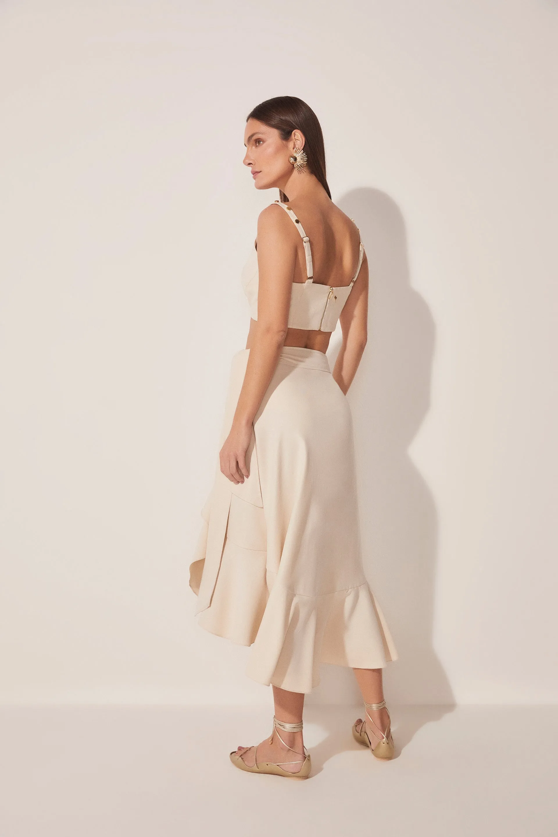 Mediterranean Tailored Criss Crossed Midi Skirt E4680A1646