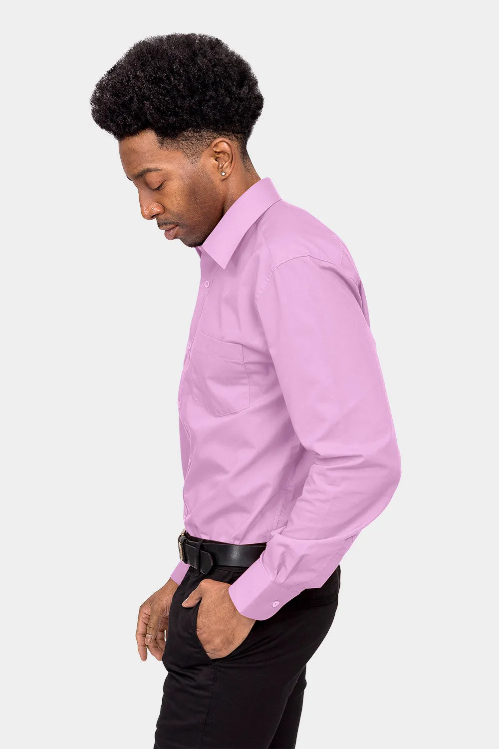 Men's Basic Solid Color Button Up Dress Shirt (Lilac)