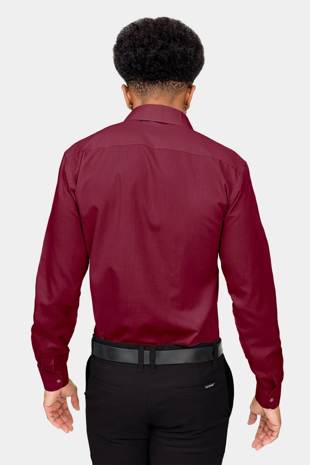 Men's Slim Fit Solid Color Dress Shirt (Burgundy)