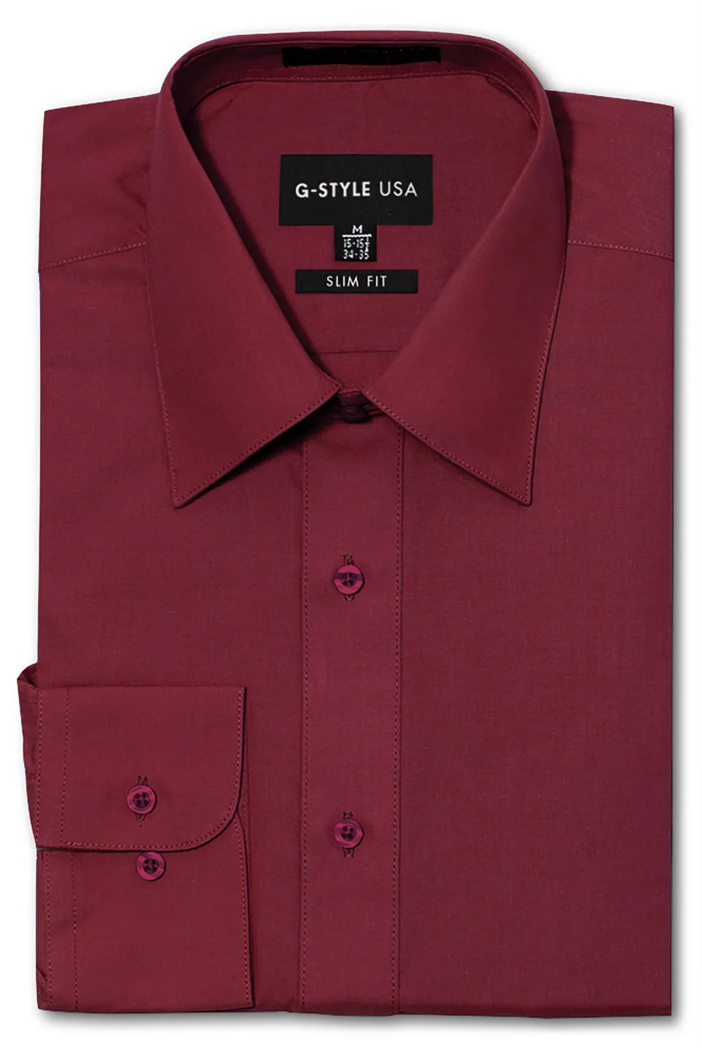 Men's Slim Fit Solid Color Dress Shirt (Burgundy)