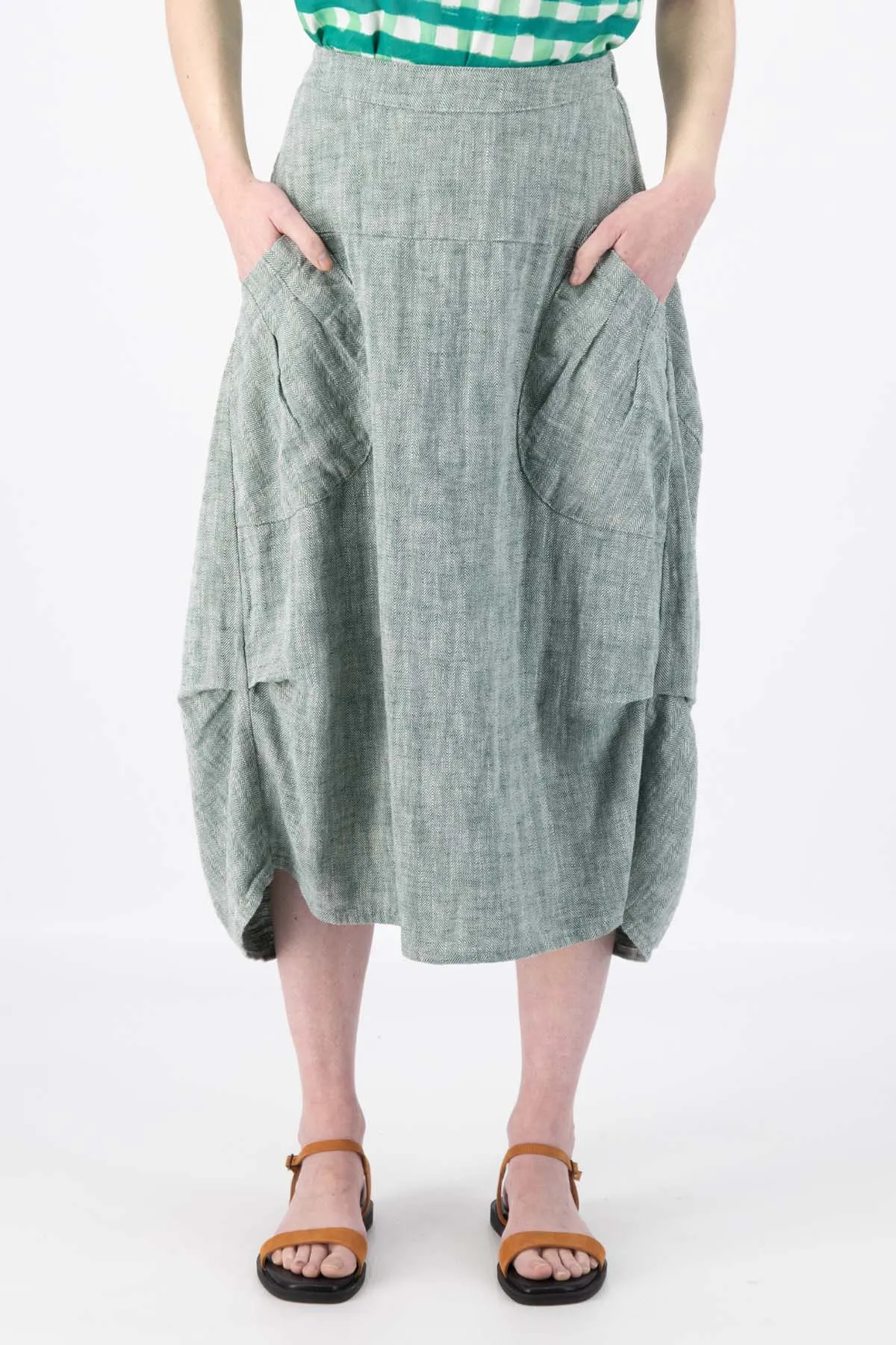 Milwaukee Panorama Skirt Green in Herringbone Linen