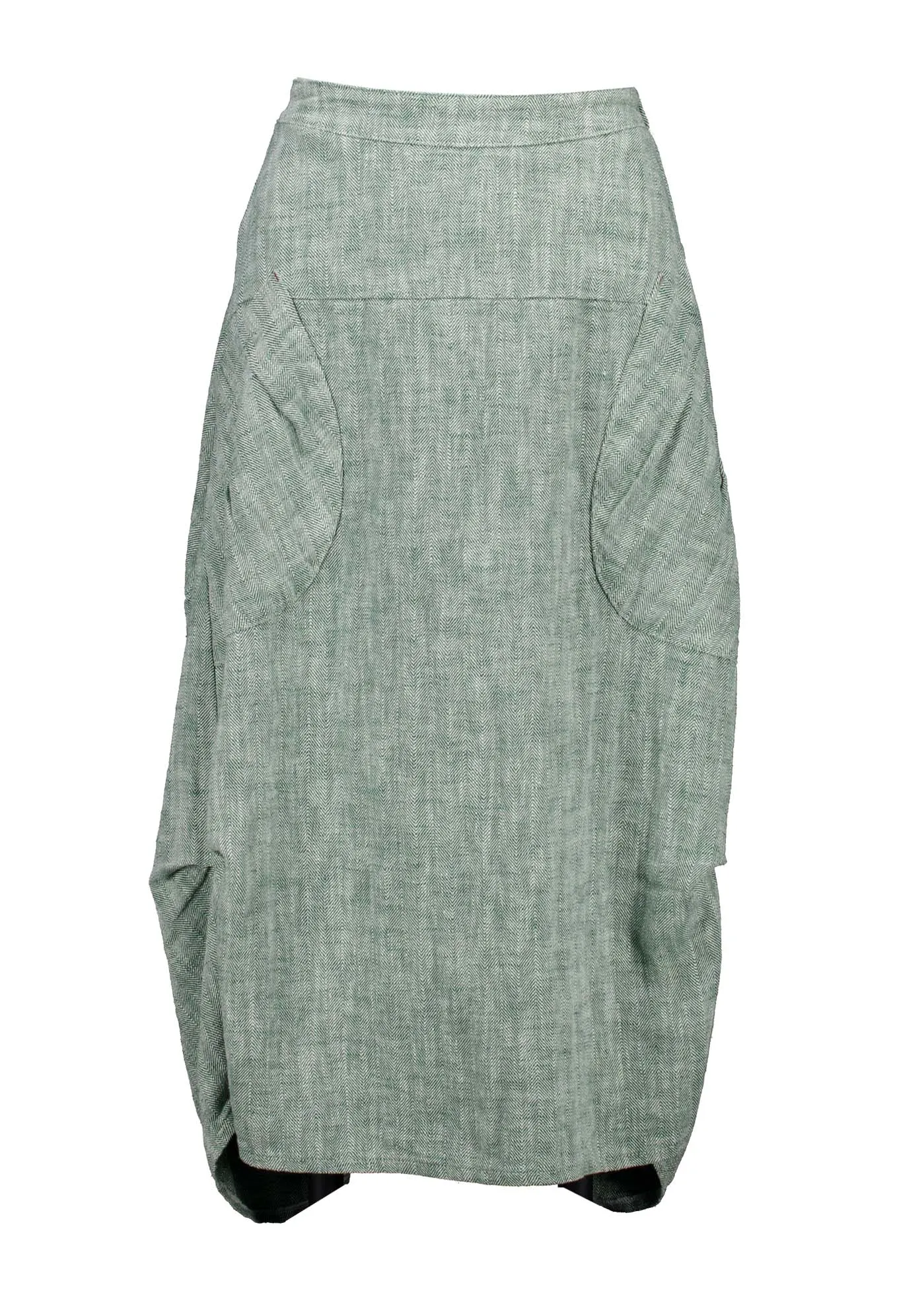 Milwaukee Panorama Skirt Green in Herringbone Linen