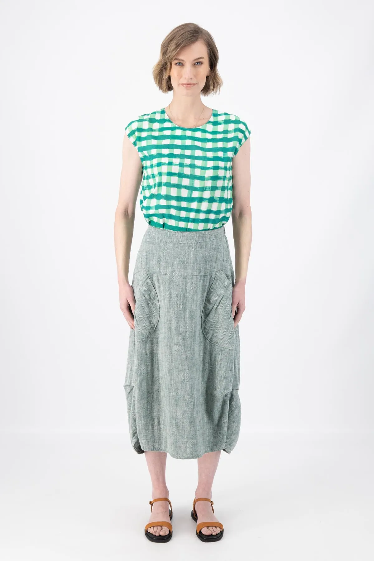 Milwaukee Panorama Skirt Green in Herringbone Linen