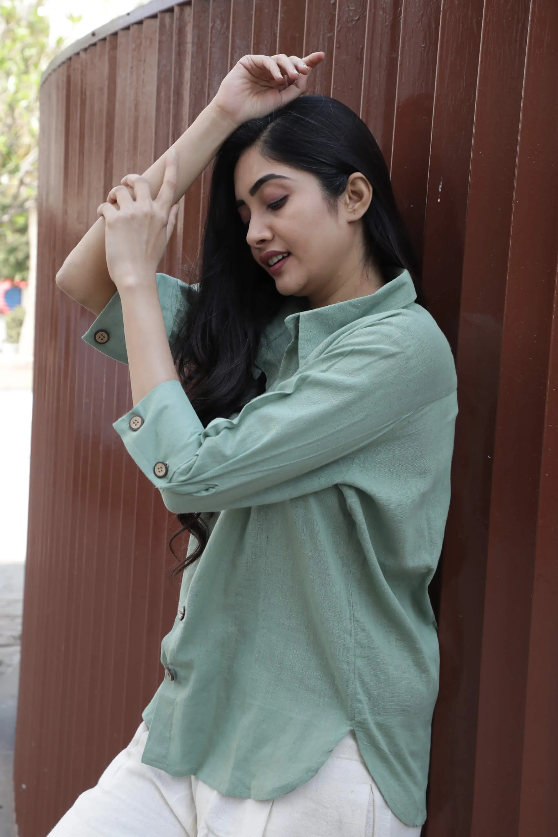 Mint Green Kala Cotton Shirt for Women