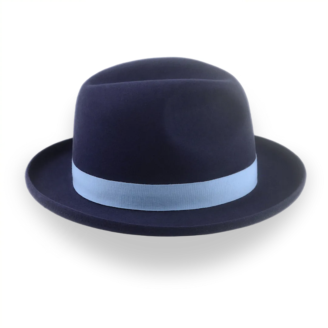 Navy Blue Homburg Fedora in Premium Beaver Fur Felt | The Cyrus