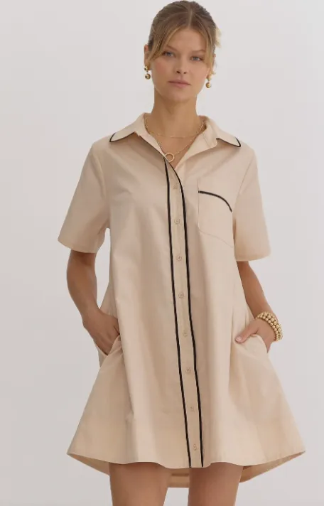 Neutral Collar Shirt Dress