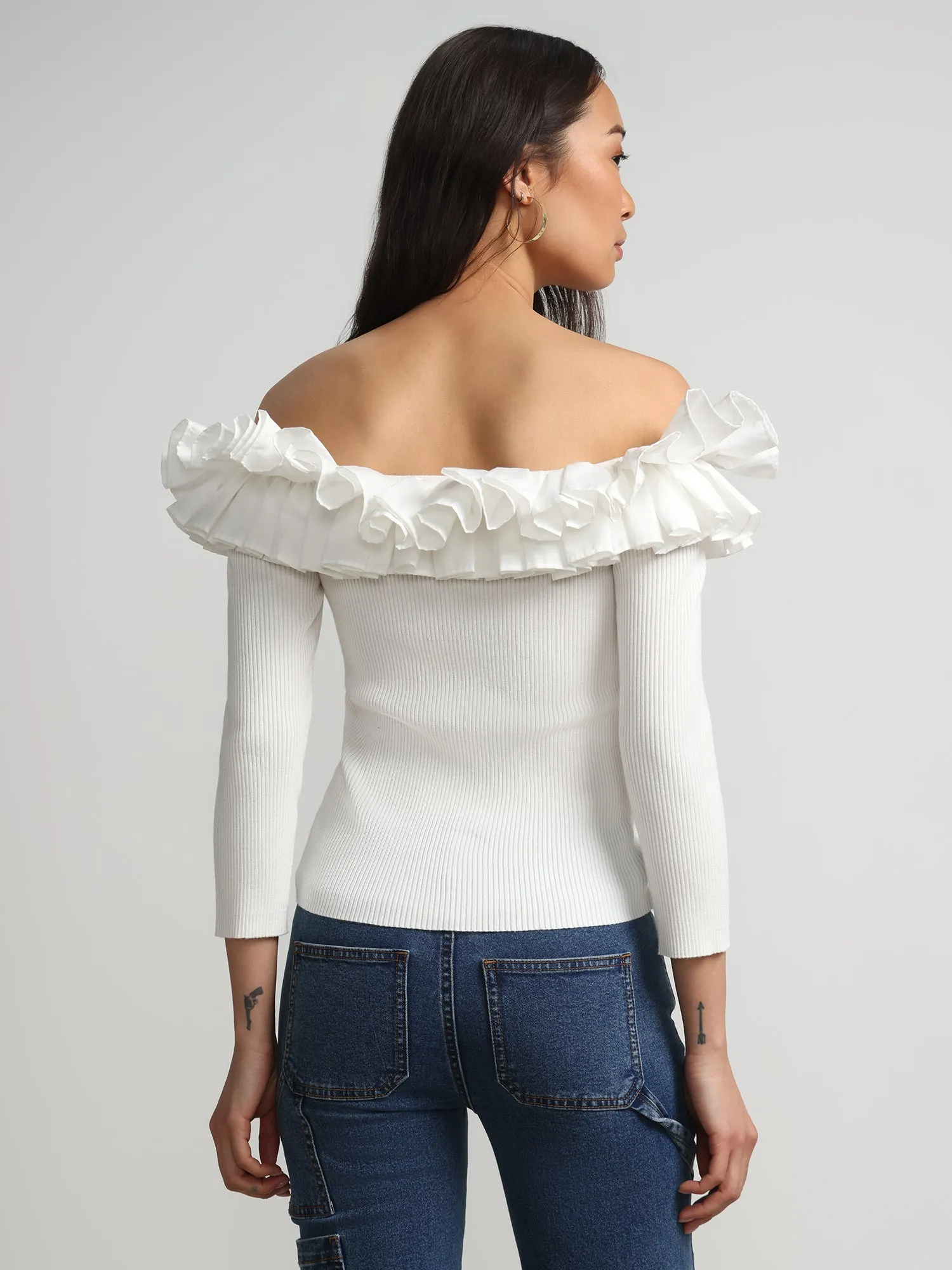 Off-The-Shoulder Ruffle Sweater