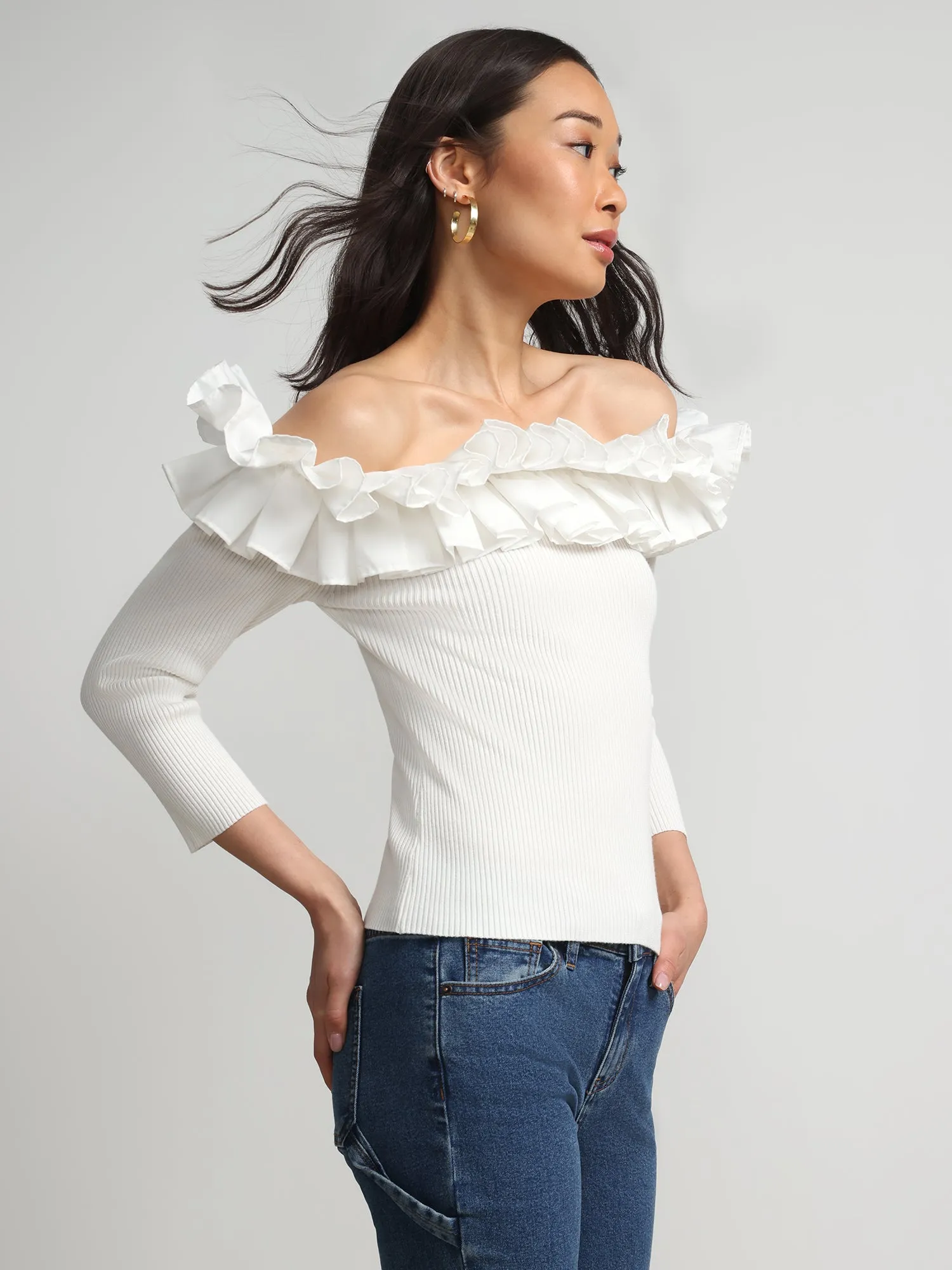 Off-The-Shoulder Ruffle Sweater