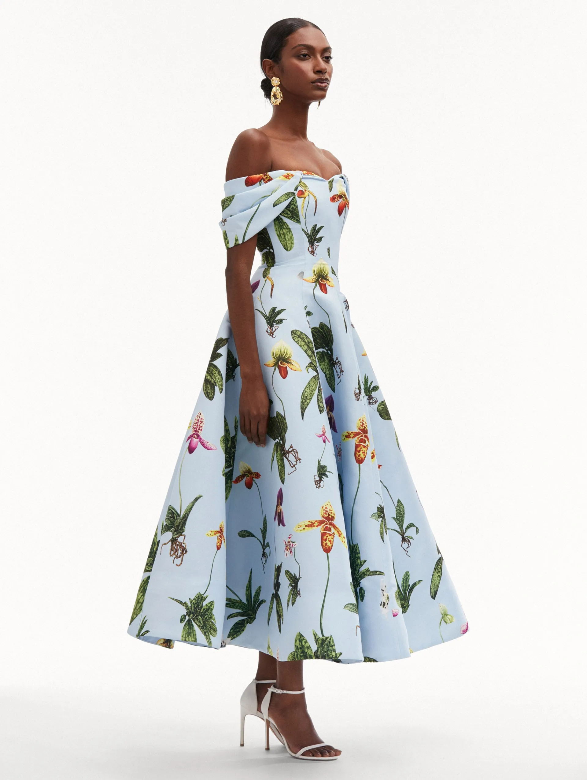 Orchid Off Shoulder Faille Gown