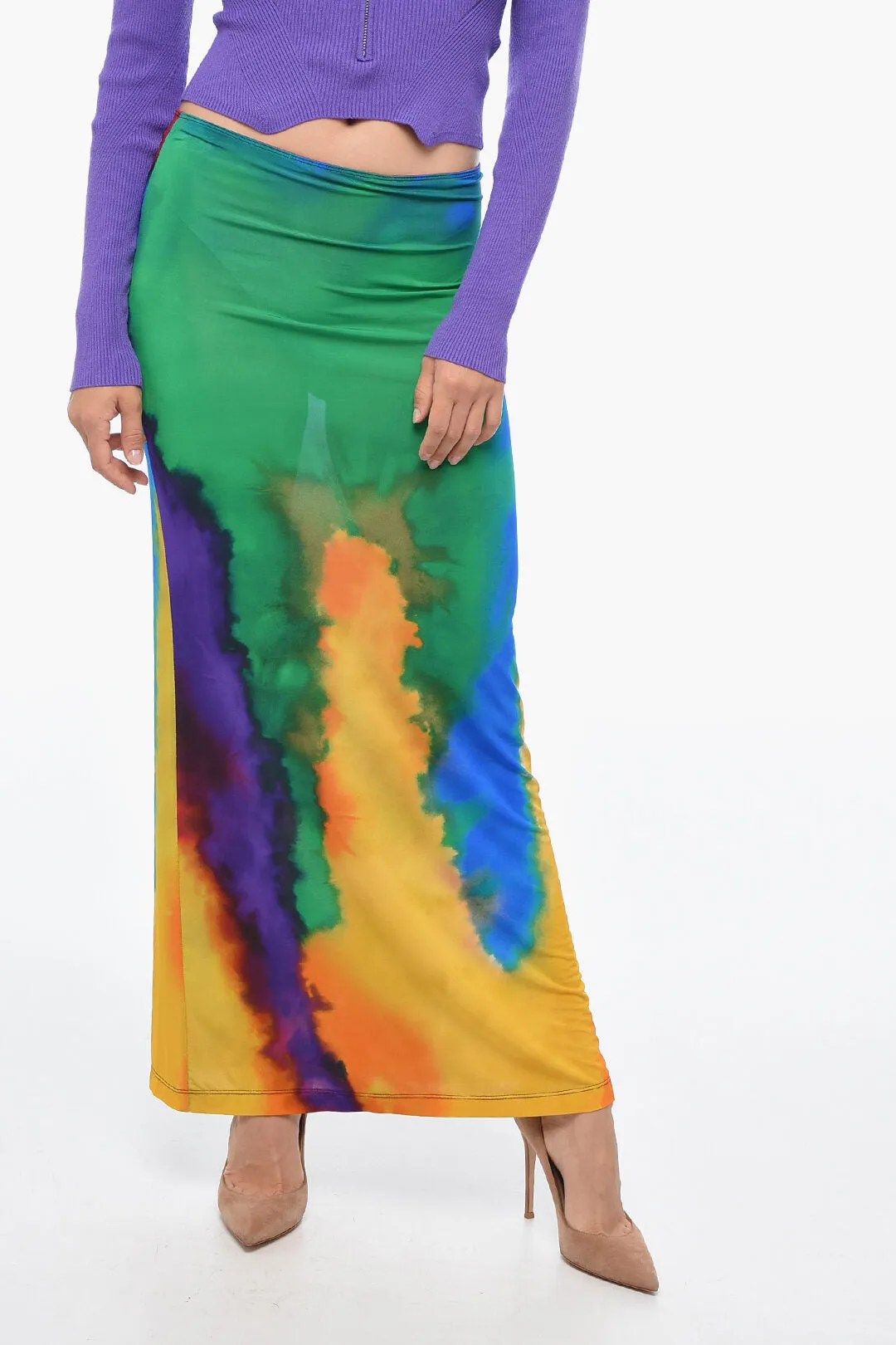 Paco Rabanne Tie Dye Stretch Fabric Long Skirt