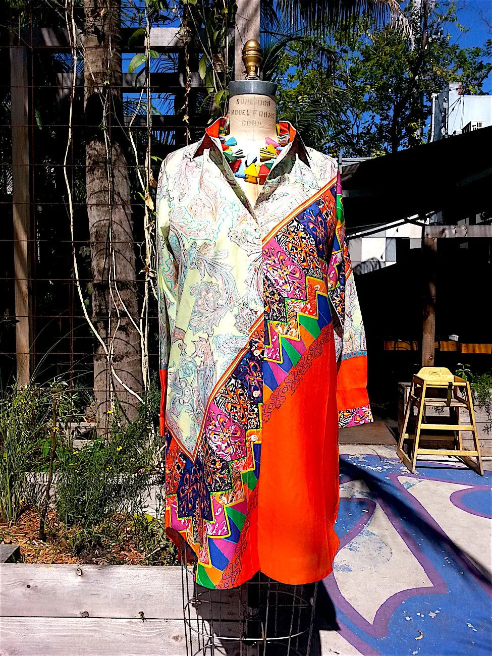 Paisley Colorblock Shirtdress Silk and Cotton