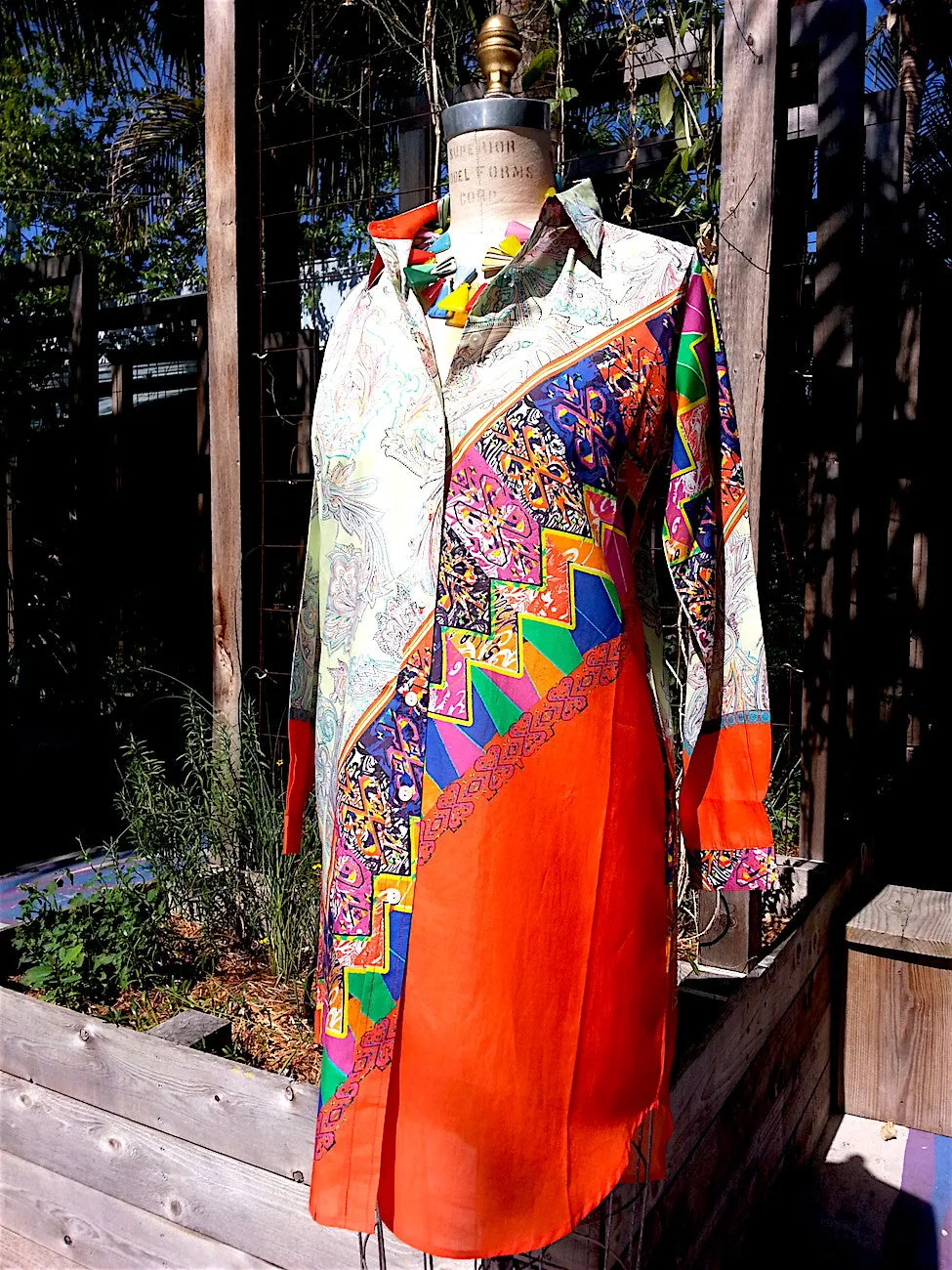 Paisley Colorblock Shirtdress Silk and Cotton