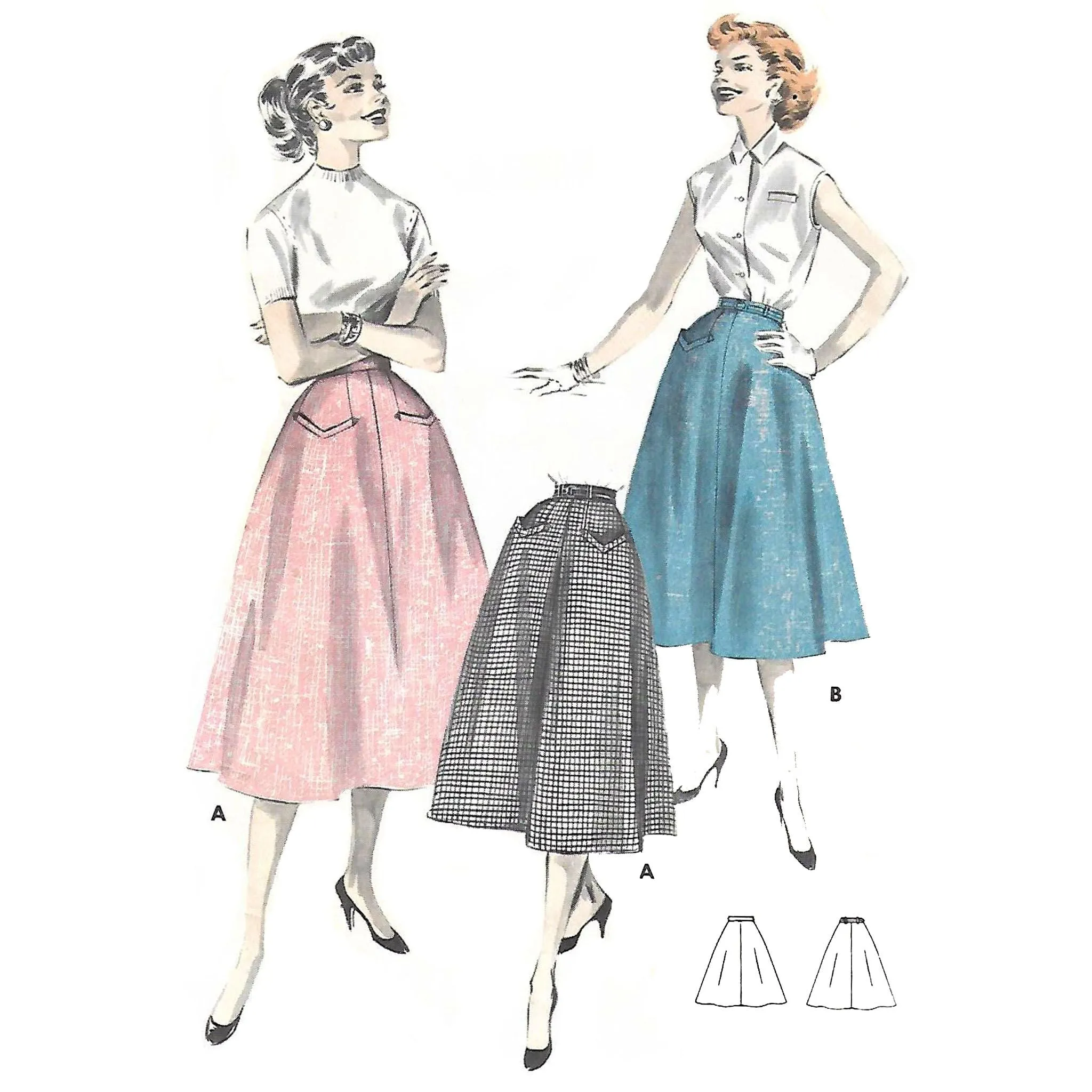 PDF - Vintage 1950s Pattern – 'Easy to make' Semi-full Skirt -  Waist 26” (66.1 cm) - Download