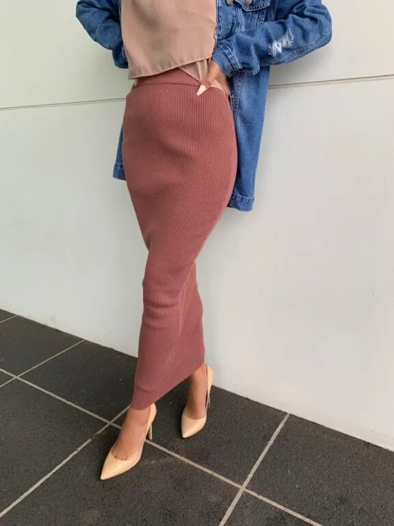 Pencil Ribbed Skirt