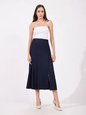 Pleated Midi Skirt - Navy Blue