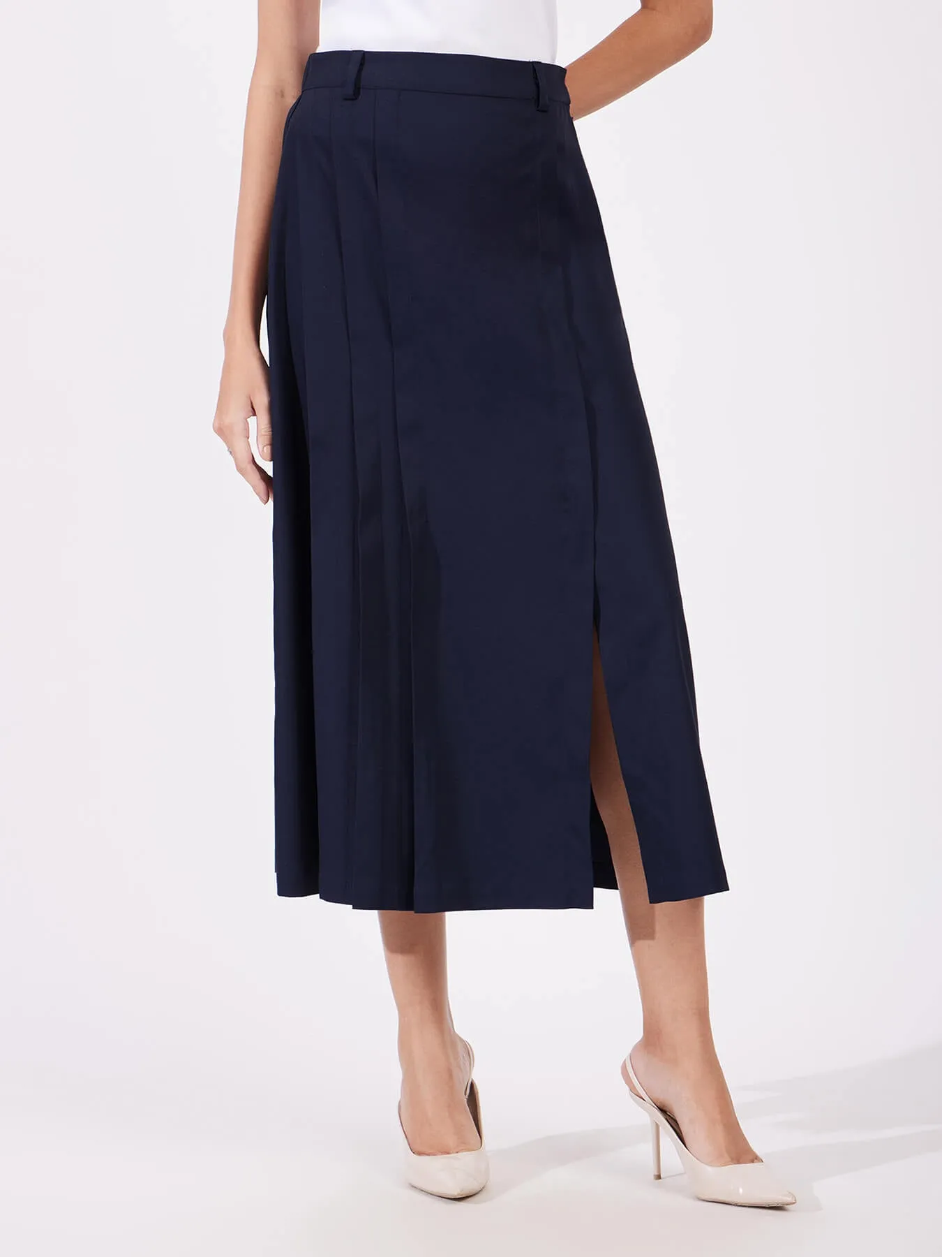 Pleated Midi Skirt - Navy Blue