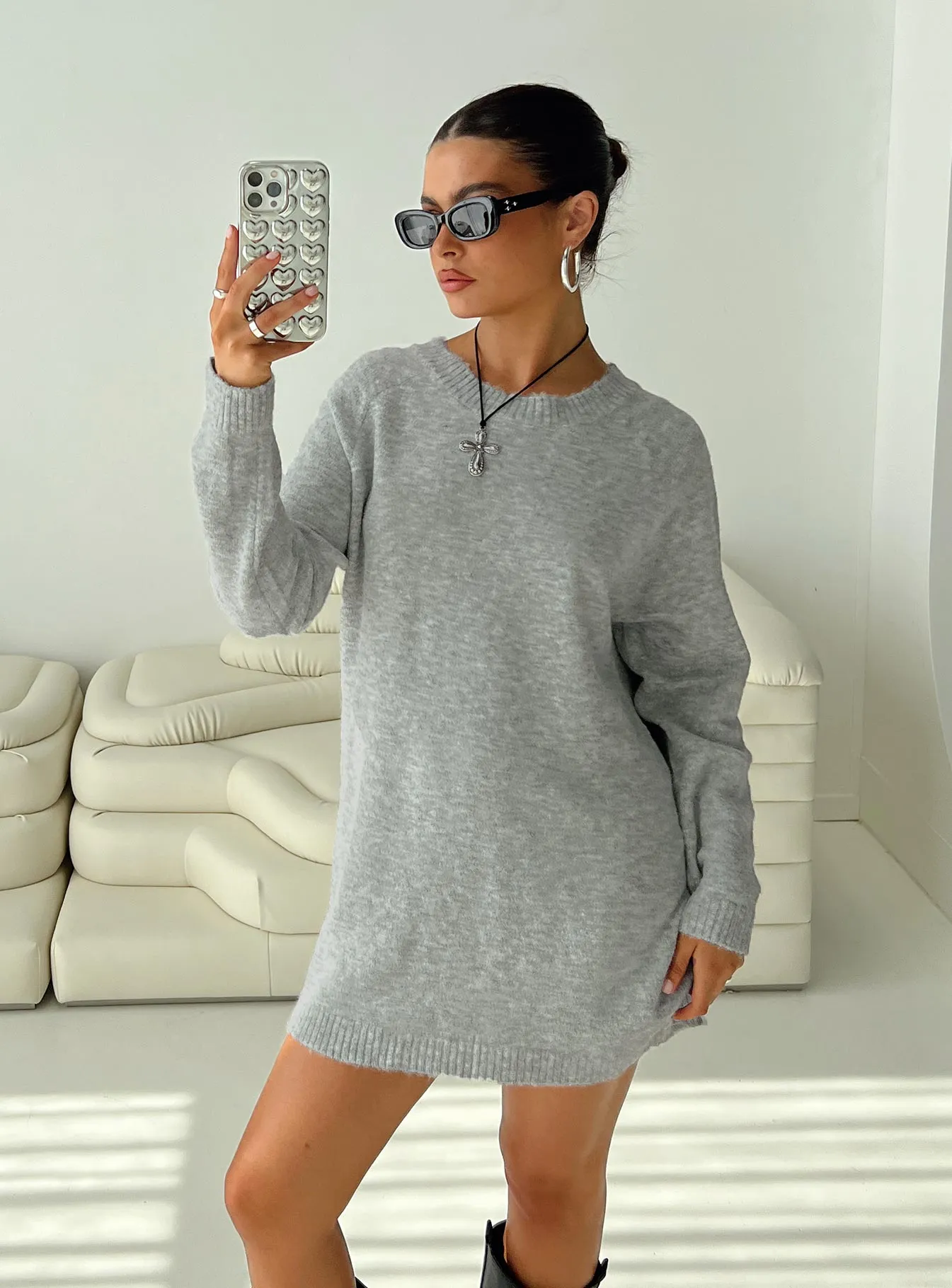 Prewitt Sweater Mini Dress Grey