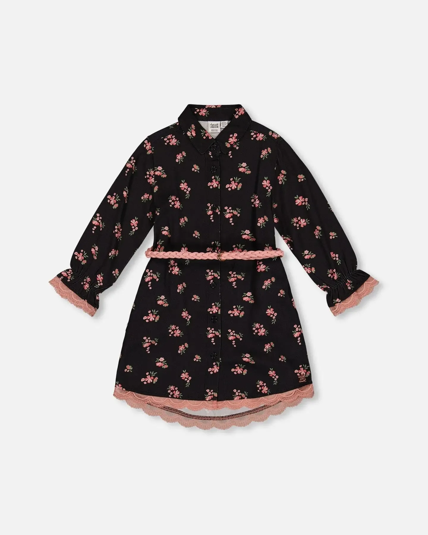 Printed Flowers Viscose Shirt Dress With Belt