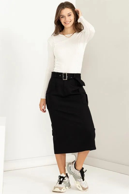 Professional Poise Buckled Belt Cargo Skirt