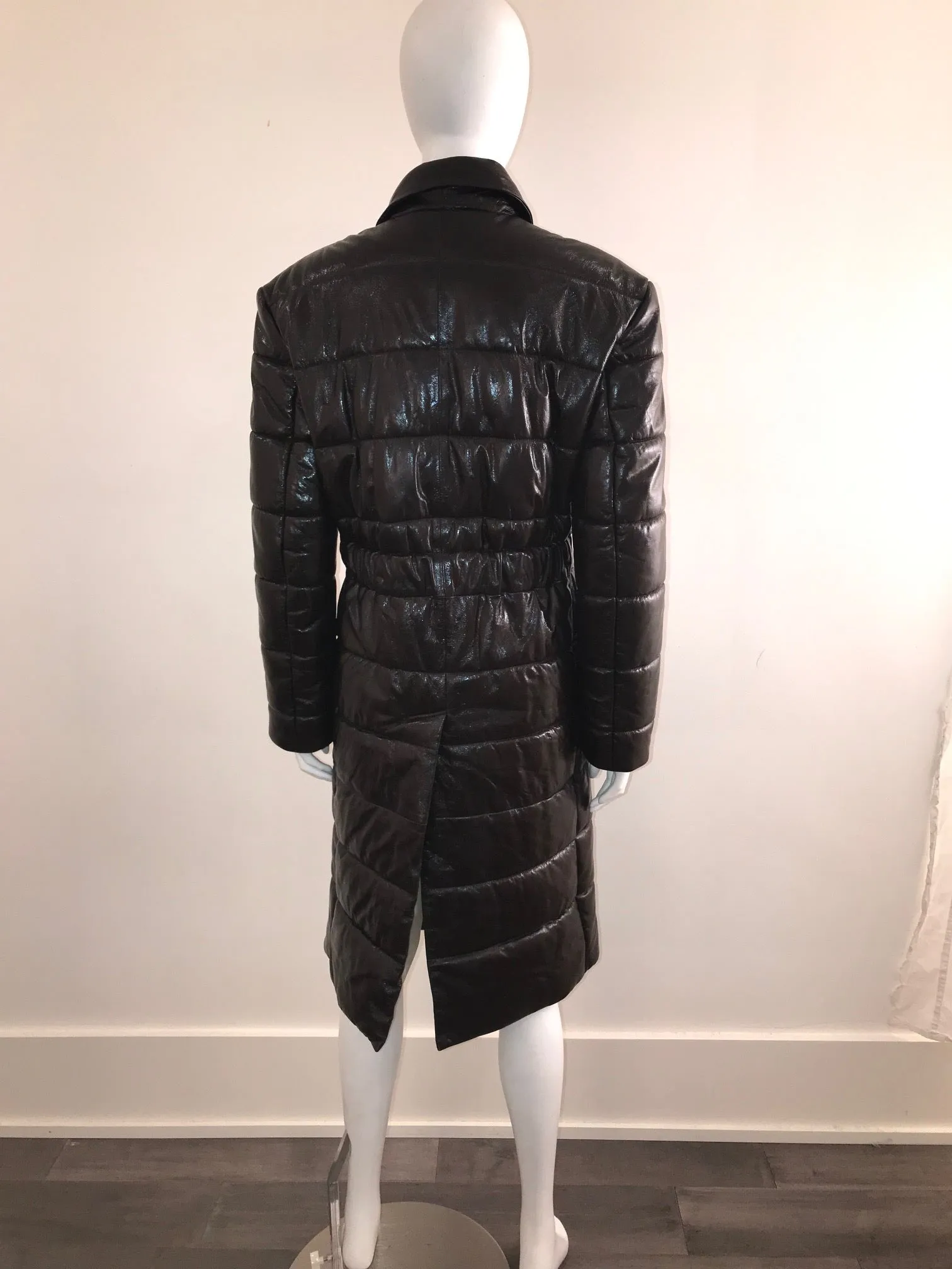 Quilted Leather Puffer Trench with belt