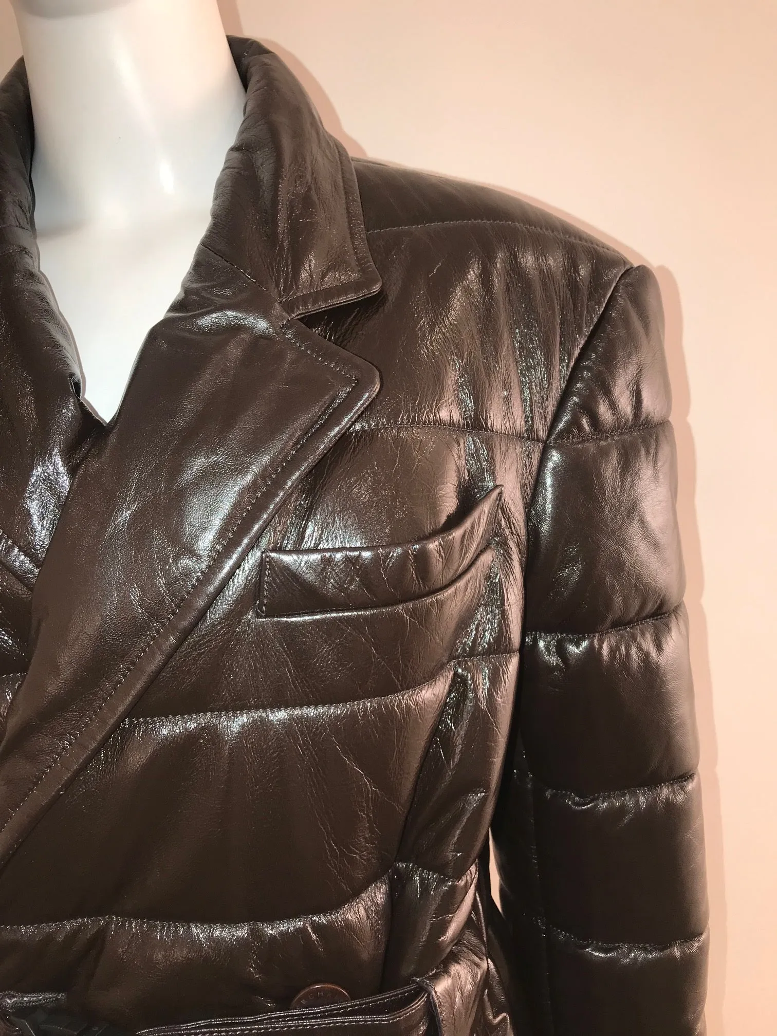 Quilted Leather Puffer Trench with belt