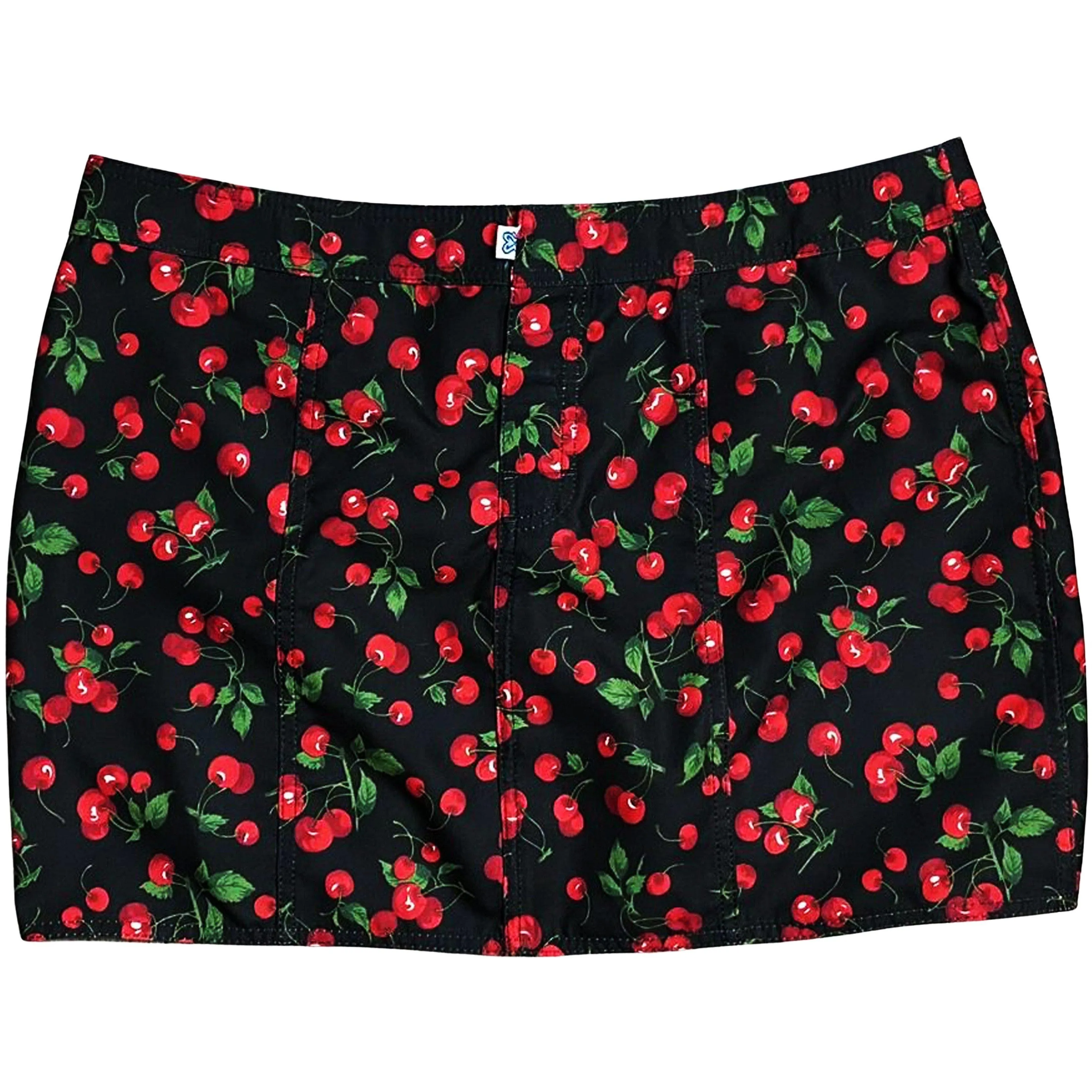 "a la Mode" Cherries Print Hipster Board Skirt (Black)