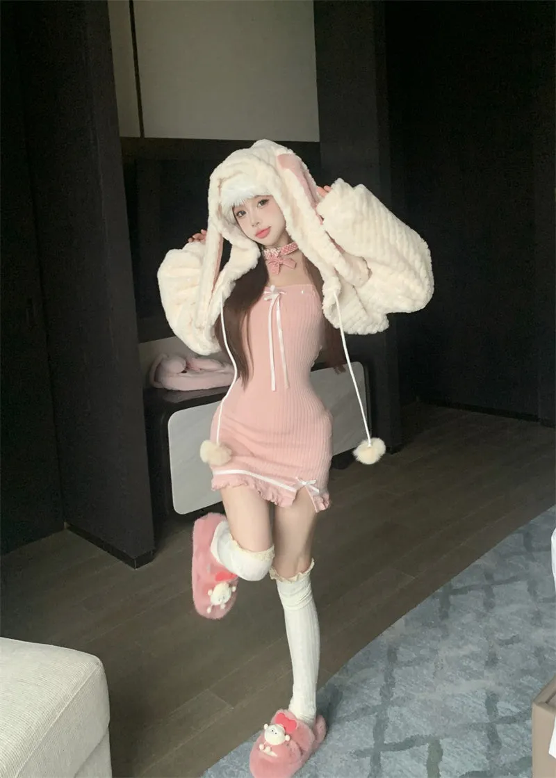 Rabbit ears hooded plush jacket  KF705733