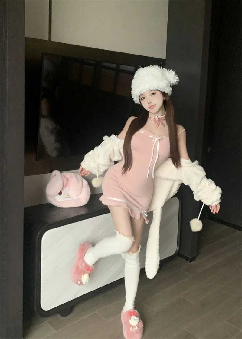 Rabbit ears hooded plush jacket  KF705733