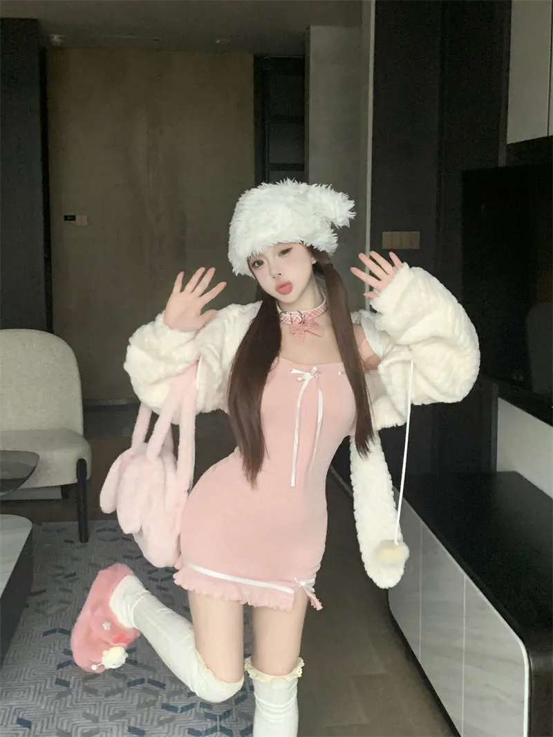 Rabbit ears hooded plush jacket  KF705733