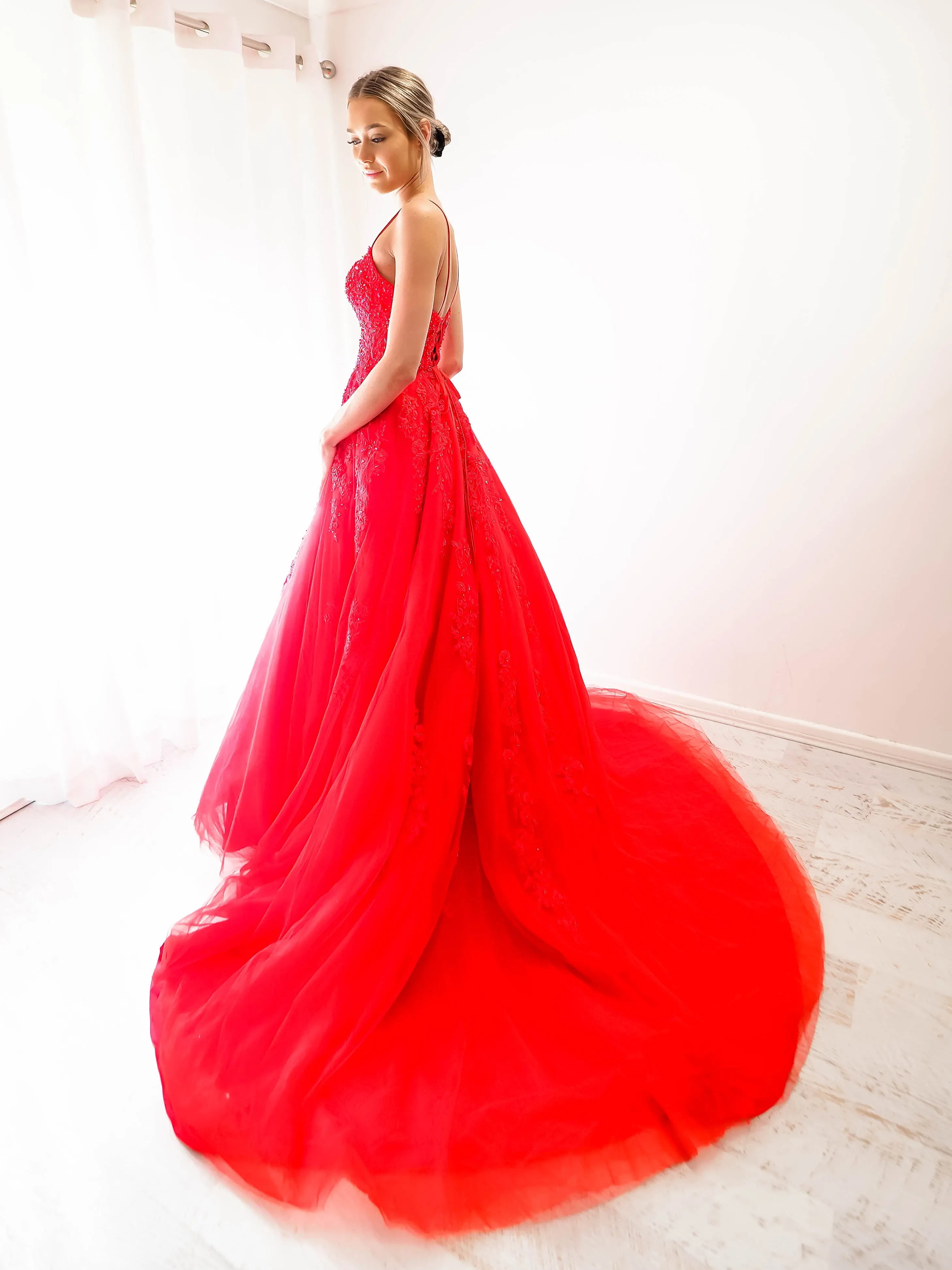 Red tulle princess dress