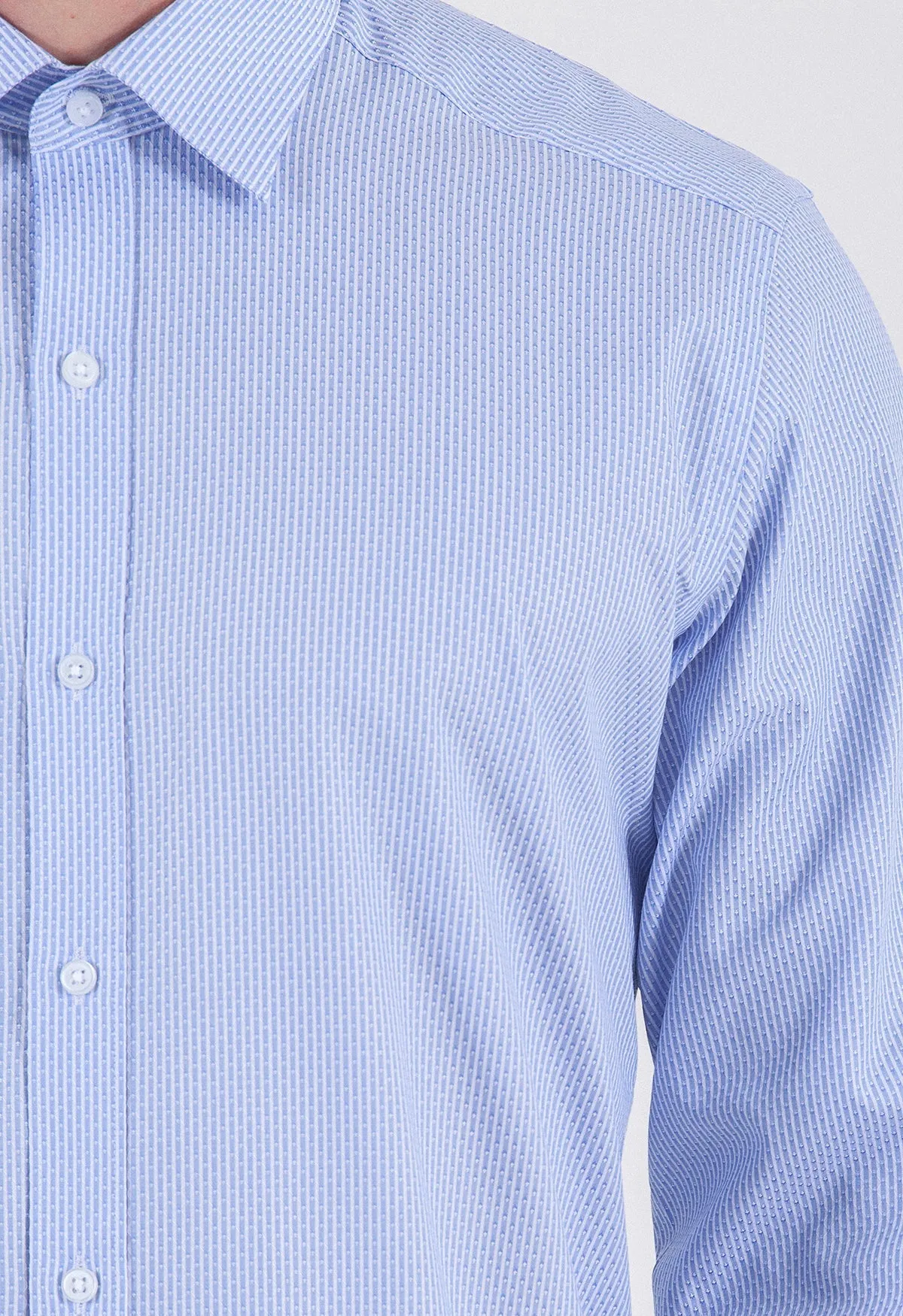 Regular Fit Long Sleeve Cotton Blue Dress Shirt