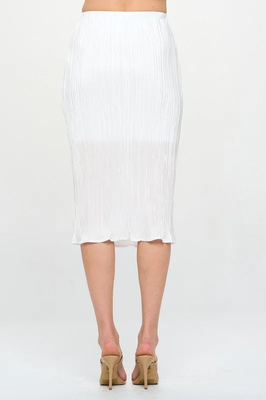 RENEE C. White Solid Plisse Midi Pencil Skirt