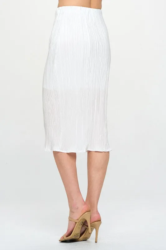 RENEE C. White Solid Plisse Midi Pencil Skirt