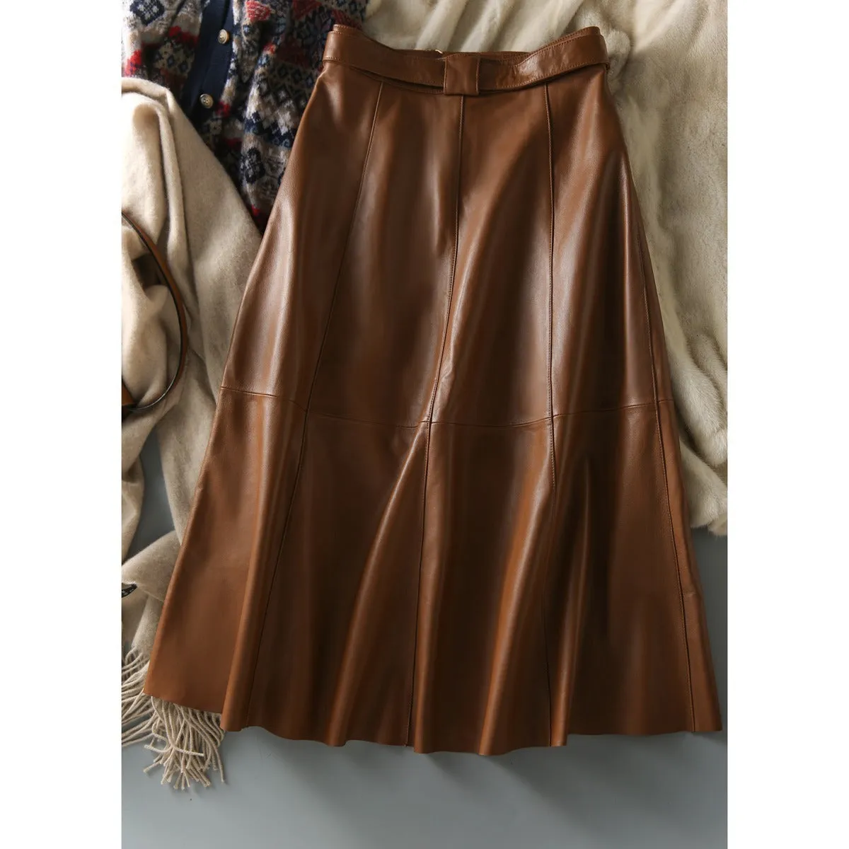 Retro High Waist Slimming Draping Mid-Length Skirt