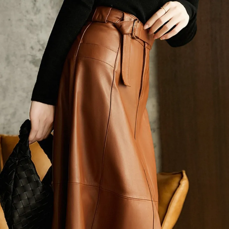 Retro High Waist Slimming Draping Mid-Length Skirt