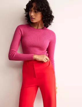 Ribbed Cotton Jumper-Pink