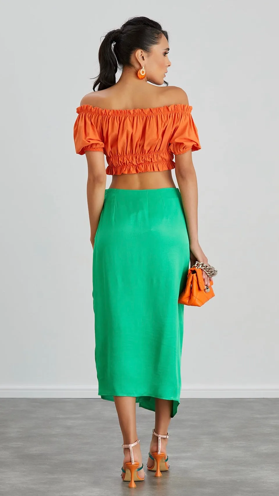 ROSE MIDI SATIN SKIRT - GREEN