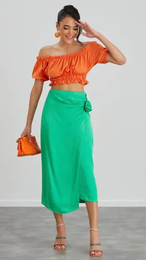 ROSE MIDI SATIN SKIRT - GREEN