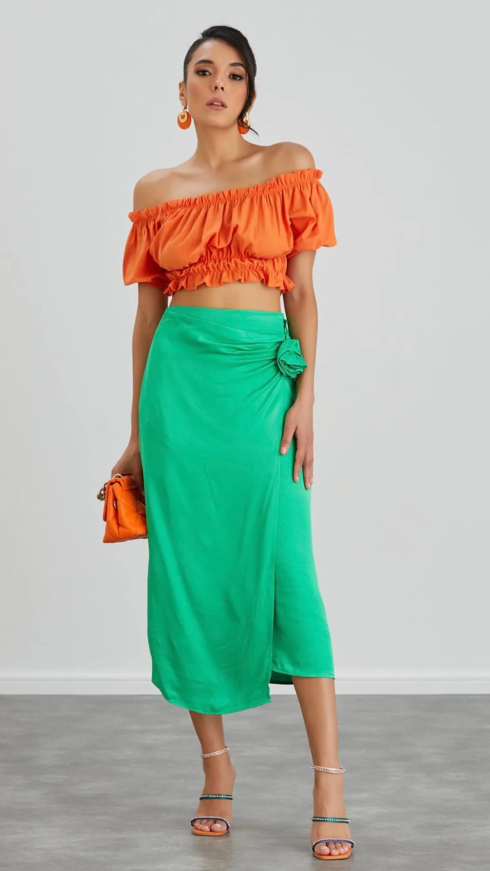 ROSE MIDI SATIN SKIRT - GREEN