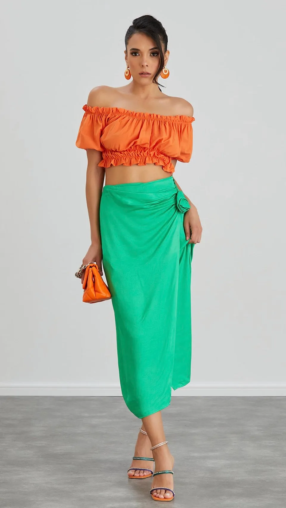 ROSE MIDI SATIN SKIRT - GREEN