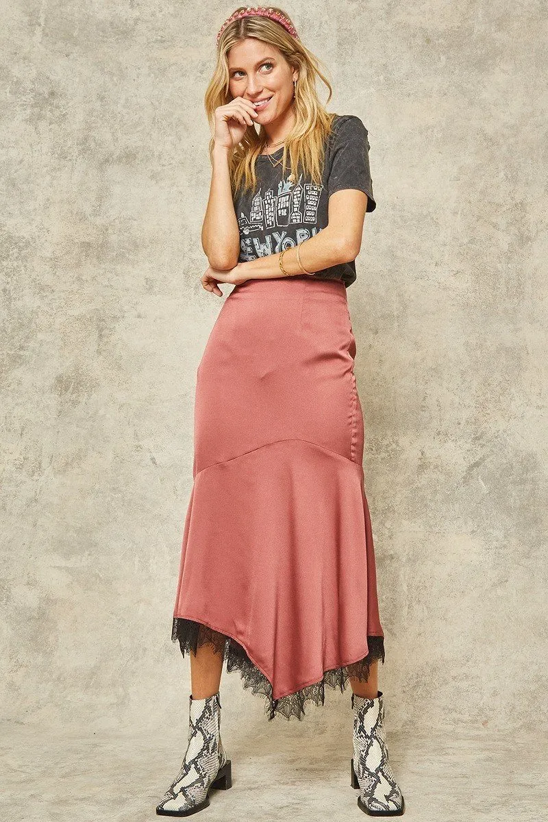 Rose Pink Solid Woven Midi Skirt