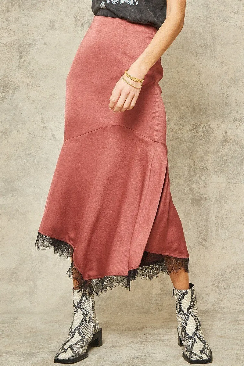 Rose Pink Solid Woven Midi Skirt