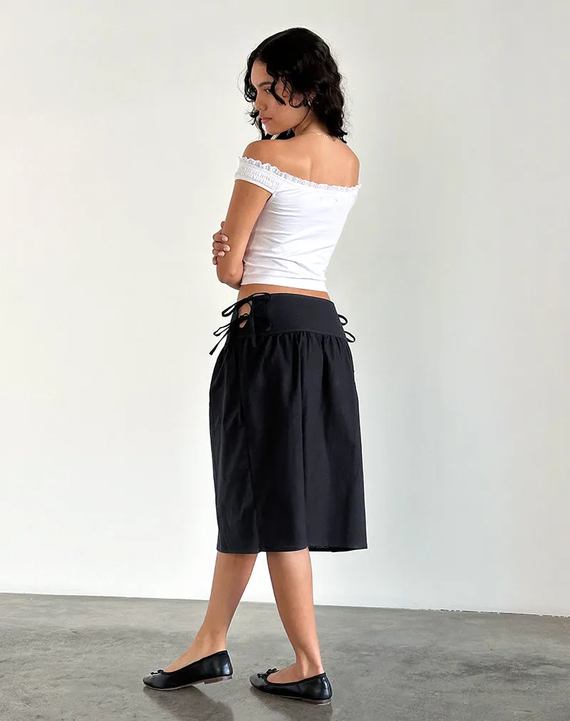 Sasay Midi Skirt in Black Linen Rami