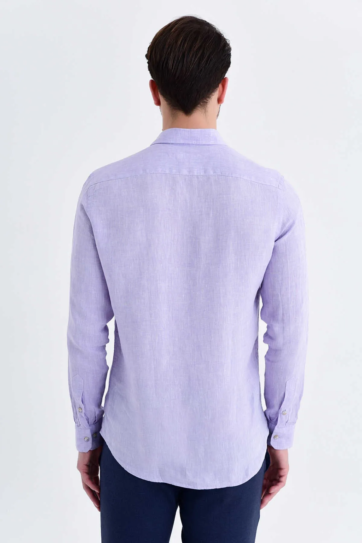 Slim Fit Long Sleeve Linen Lilac Dress Shirt