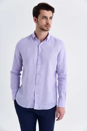 Slim Fit Long Sleeve Linen Lilac Dress Shirt